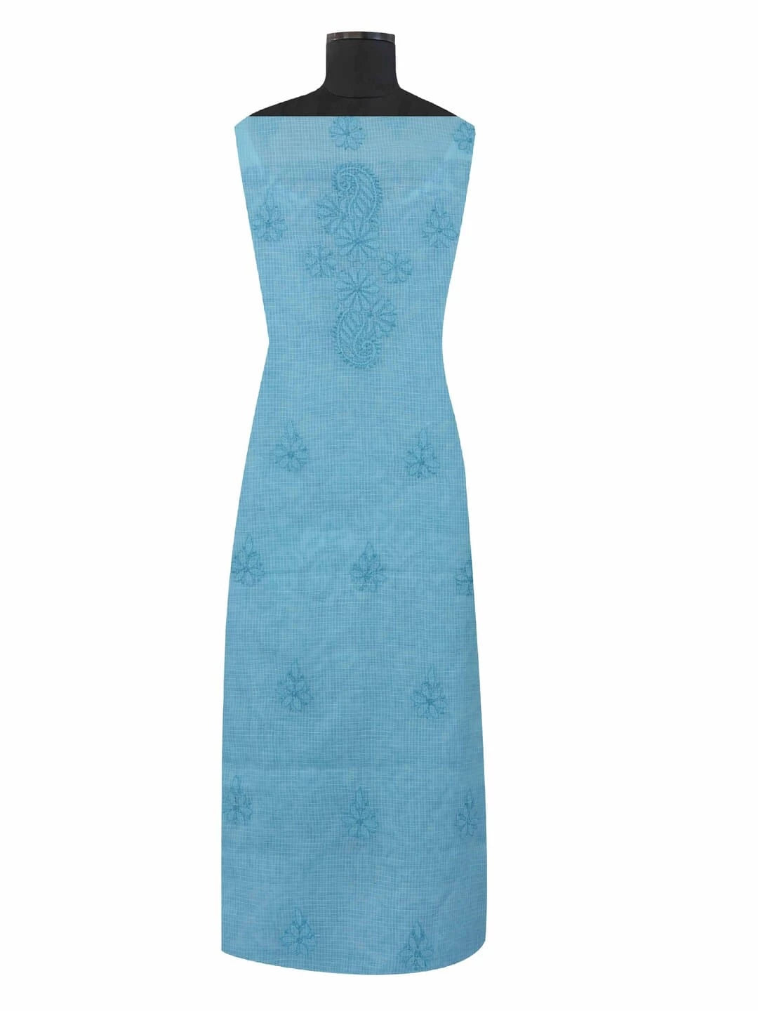 Ada Hand Embroidered Sky Blue Kota Lucknowi Chikankari Unstitched Kurta Dupatta Set 01A219583