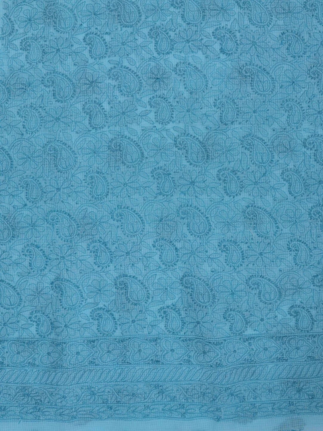 Ada Hand Embroidered Sky Blue Kota Lucknowi Chikankari Unstitched Kurta Dupatta Set 01A219583