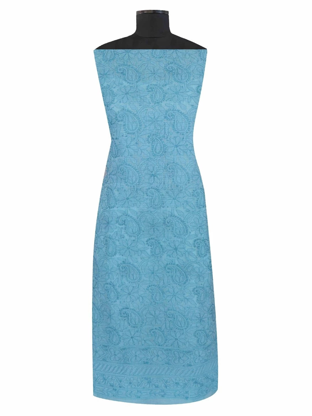 Ada Hand Embroidered Sky Blue Kota Lucknowi Chikankari Unstitched Kurta Dupatta Set 01A219583