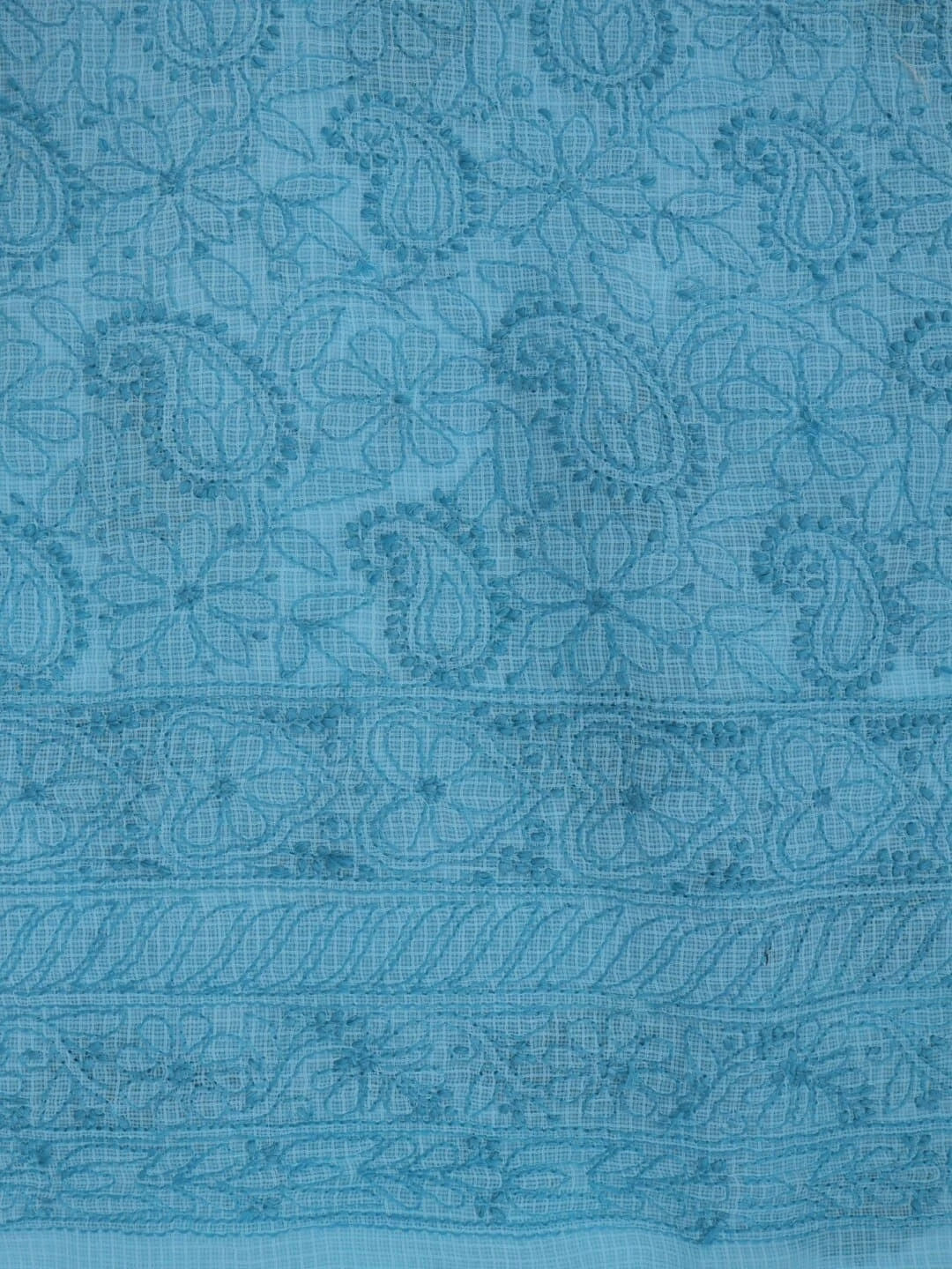 Ada Hand Embroidered Sky Blue Kota Lucknowi Chikankari Unstitched Kurta Dupatta Set 01A219583