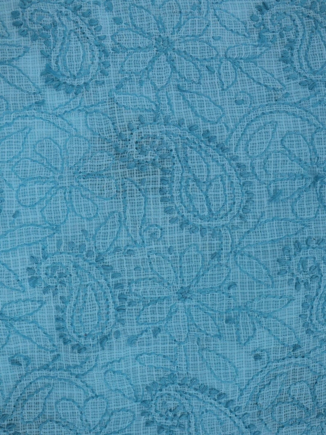 Ada Hand Embroidered Sky Blue Kota Lucknowi Chikankari Unstitched Kurta Dupatta Set 01A219583
