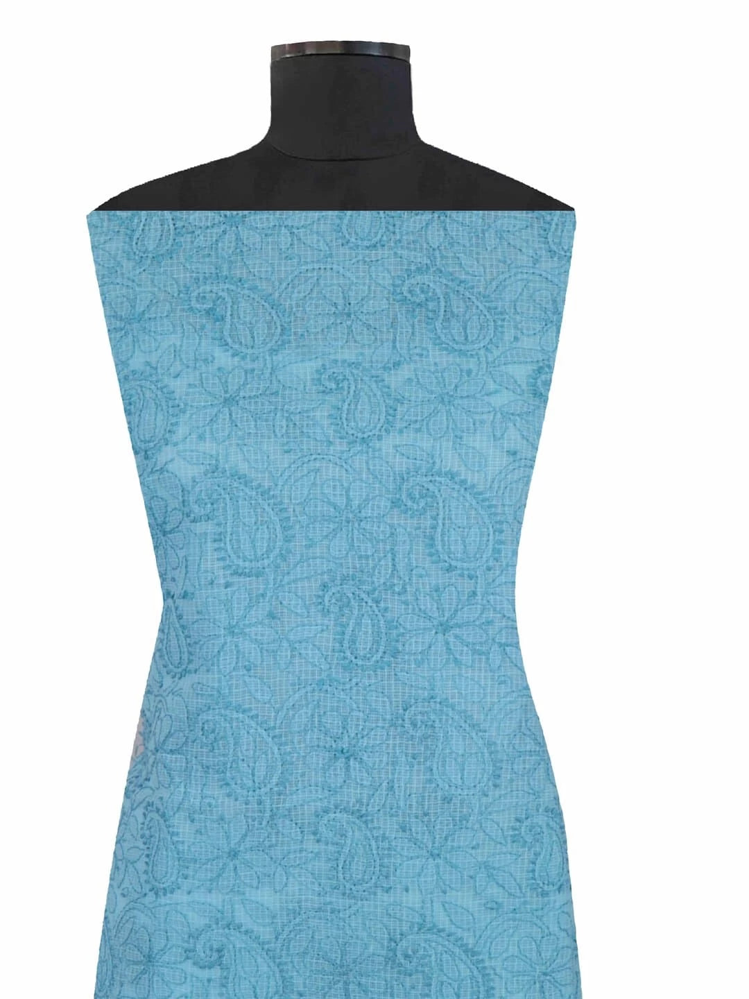 Ada Hand Embroidered Sky Blue Kota Lucknowi Chikankari Unstitched Kurta Dupatta Set 01A219583