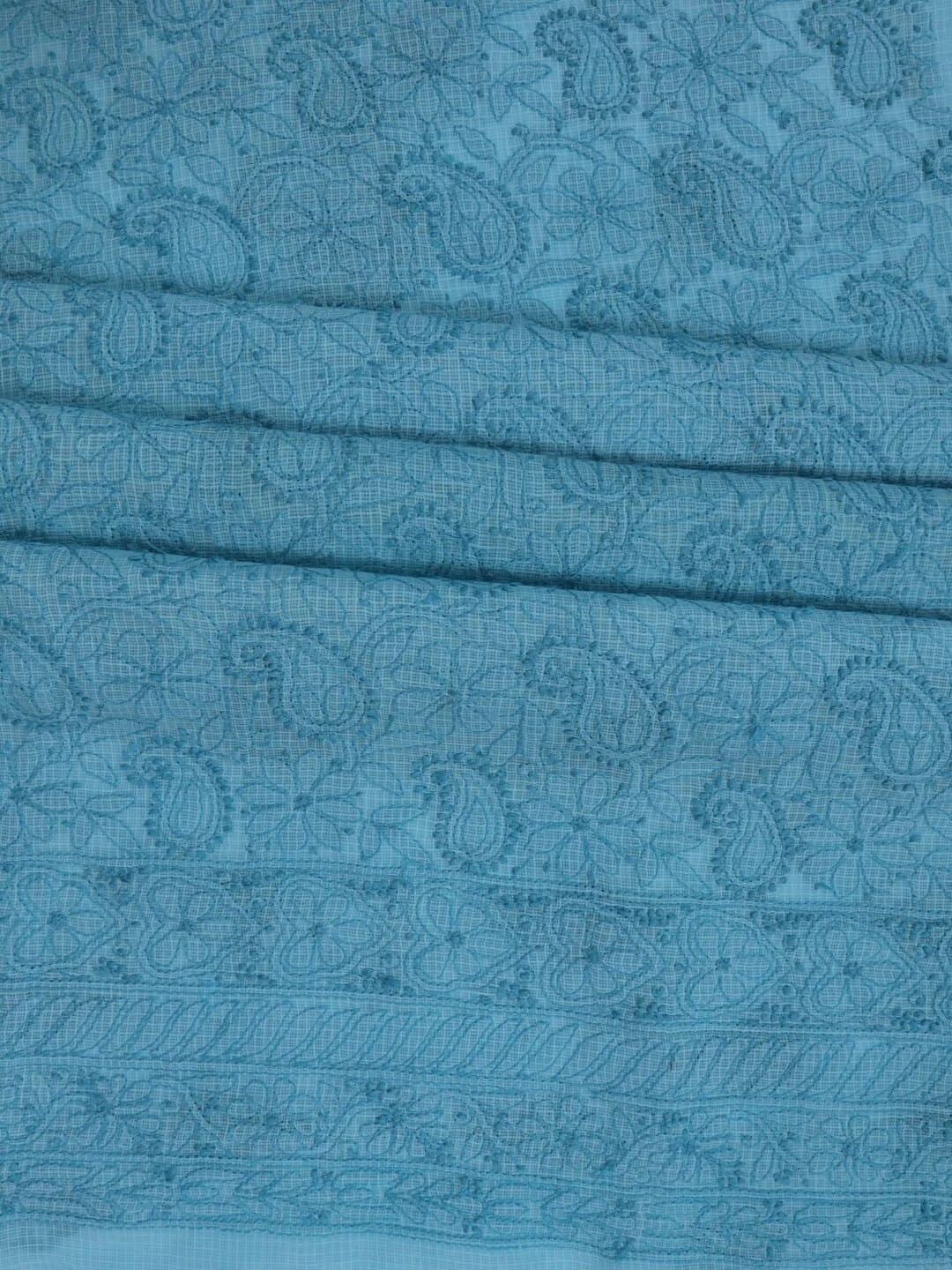 Ada Hand Embroidered Sky Blue Kota Lucknowi Chikankari Unstitched Kurta Dupatta Set 01A219583