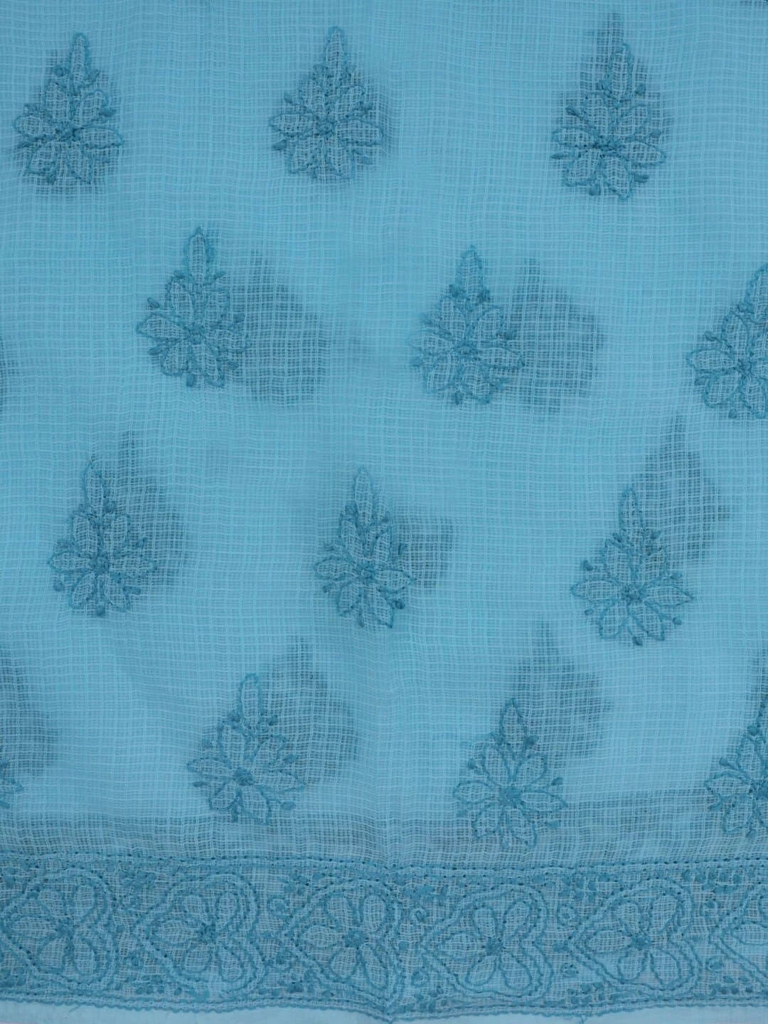 Ada Hand Embroidered Sky Blue Kota Lucknowi Chikankari Unstitched Kurta Dupatta Set 01A219583