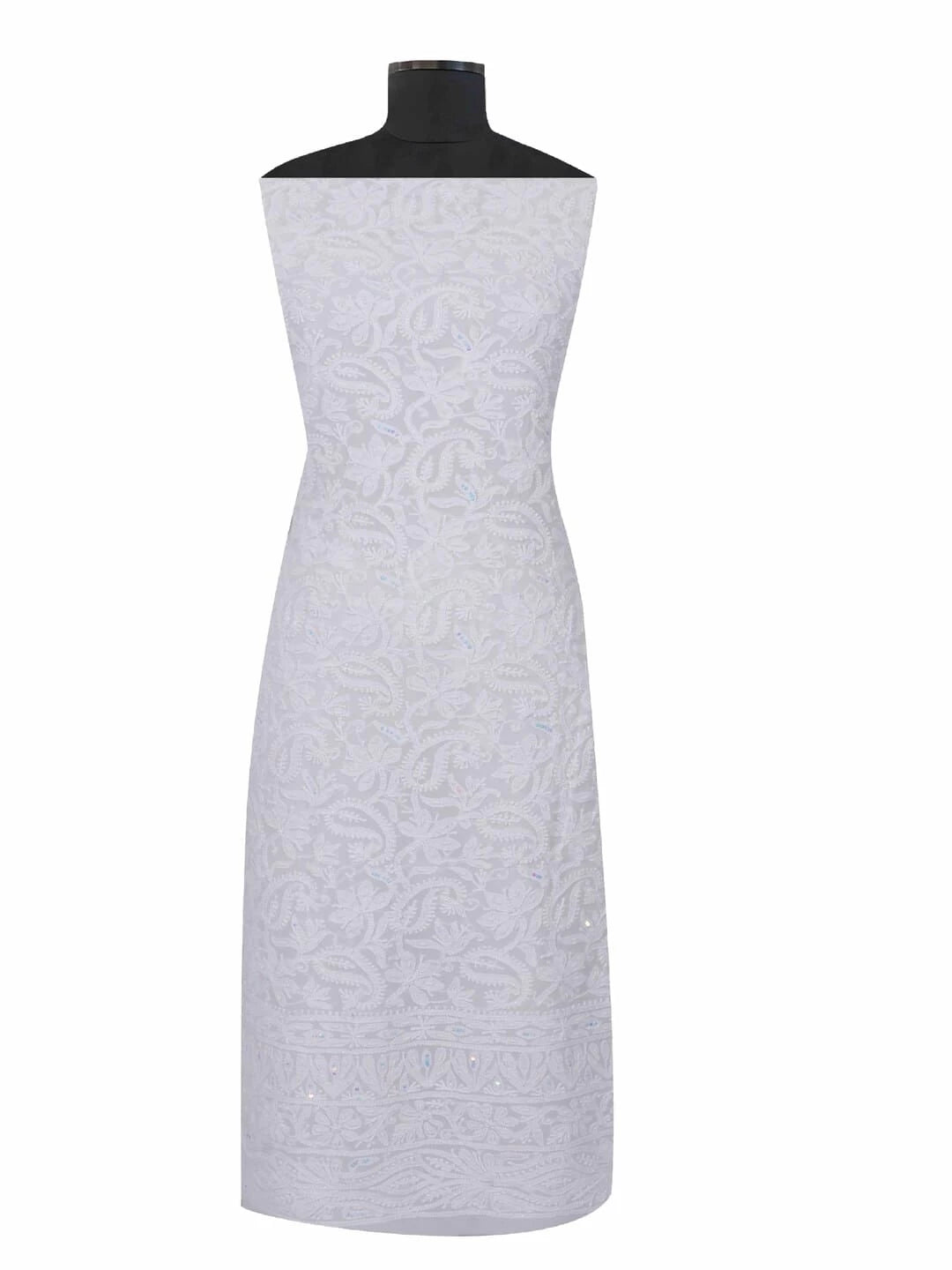 Ada Hand Embroidered White Georgette Lucknowi Chikankari Unstitched Kurta Dupatta Set with Pearl Work 01A125218