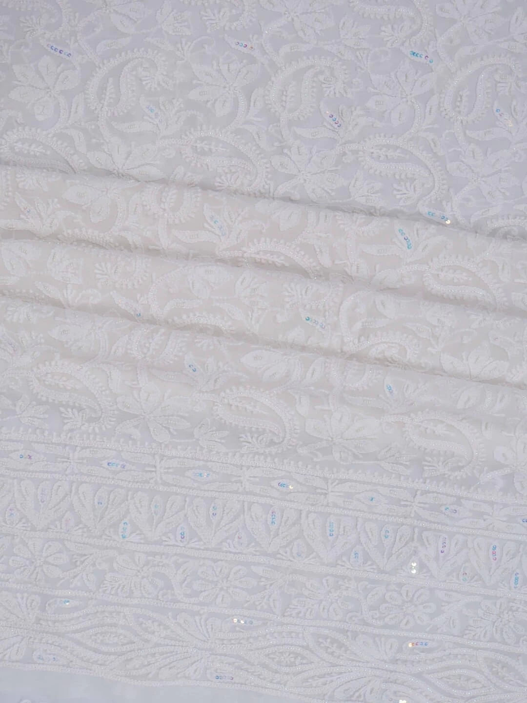 Ada Hand Embroidered White Georgette Lucknowi Chikankari Unstitched Kurta Dupatta Set with Pearl Work 01A125218