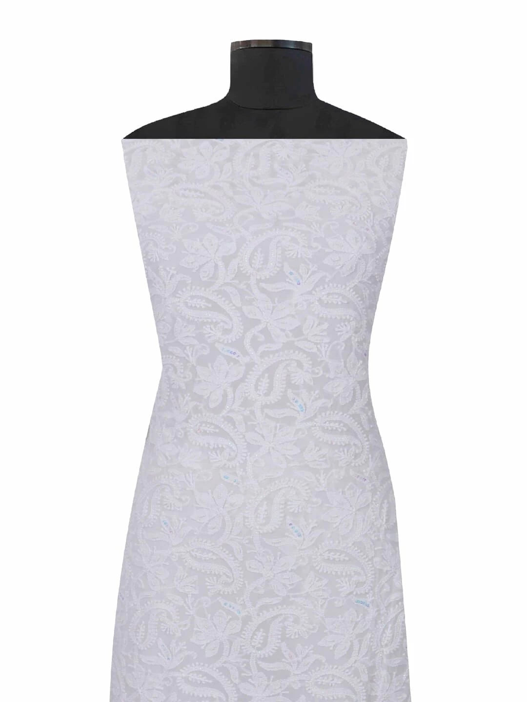 Ada Hand Embroidered White Georgette Lucknowi Chikankari Unstitched Kurta Dupatta Set with Pearl Work 01A125218