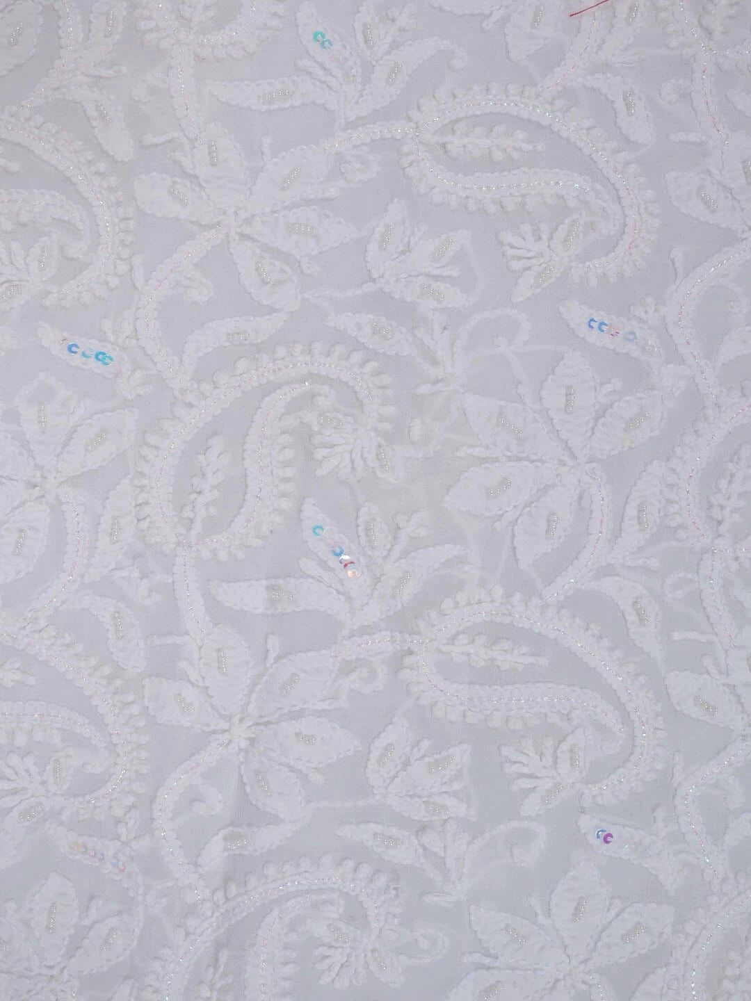 Ada Hand Embroidered White Georgette Lucknowi Chikankari Unstitched Kurta Dupatta Set with Pearl Work 01A125218
