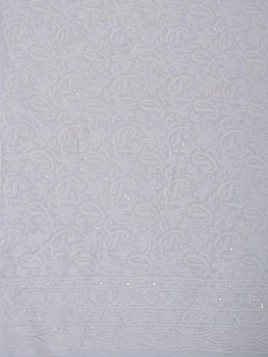Ada Hand Embroidered White Georgette Lucknowi Chikankari Unstitched Kurta Dupatta Set with Pearl Work 01A125218
