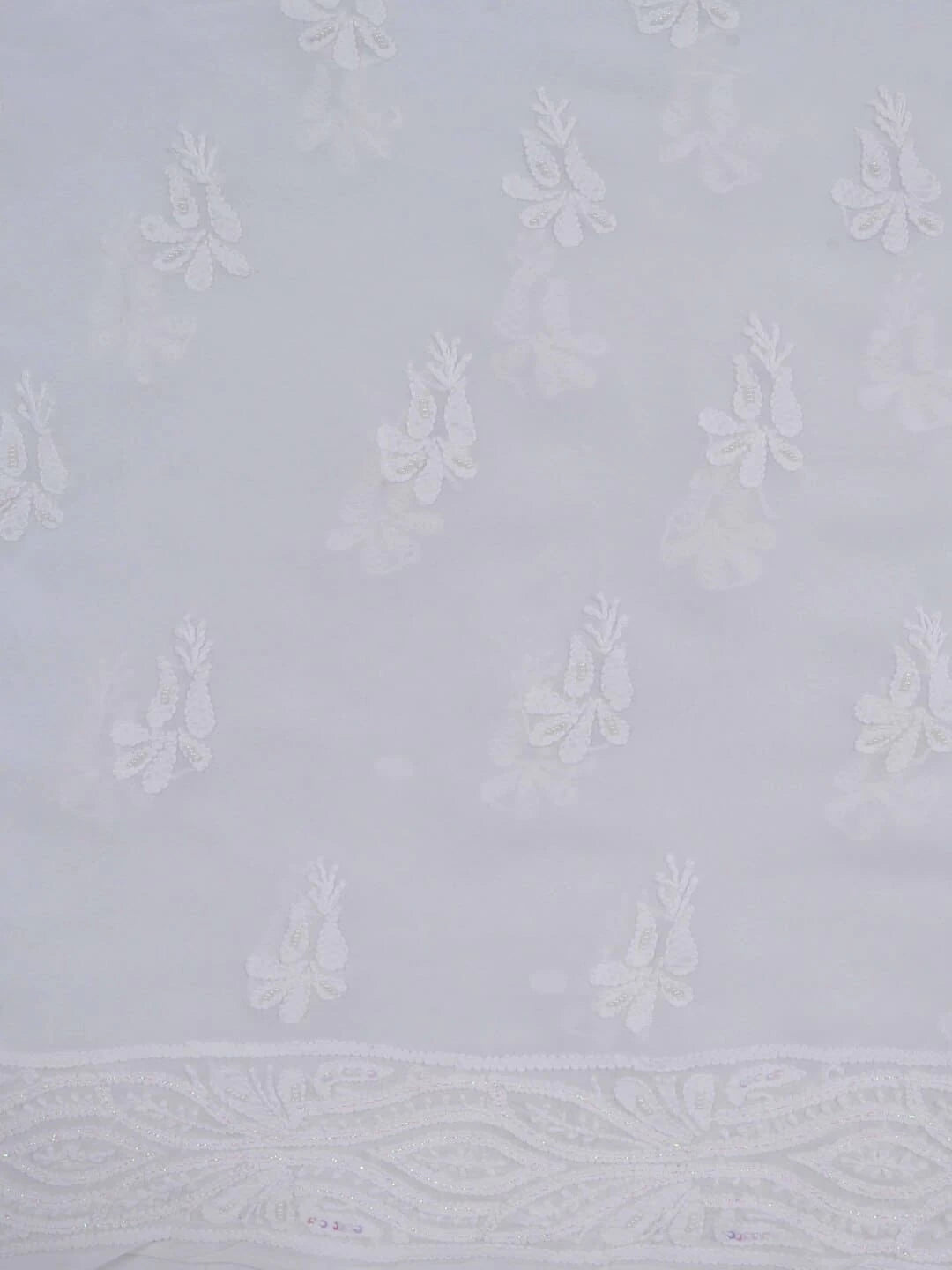 Ada Hand Embroidered White Georgette Lucknowi Chikankari Unstitched Kurta Dupatta Set with Pearl Work 01A125218