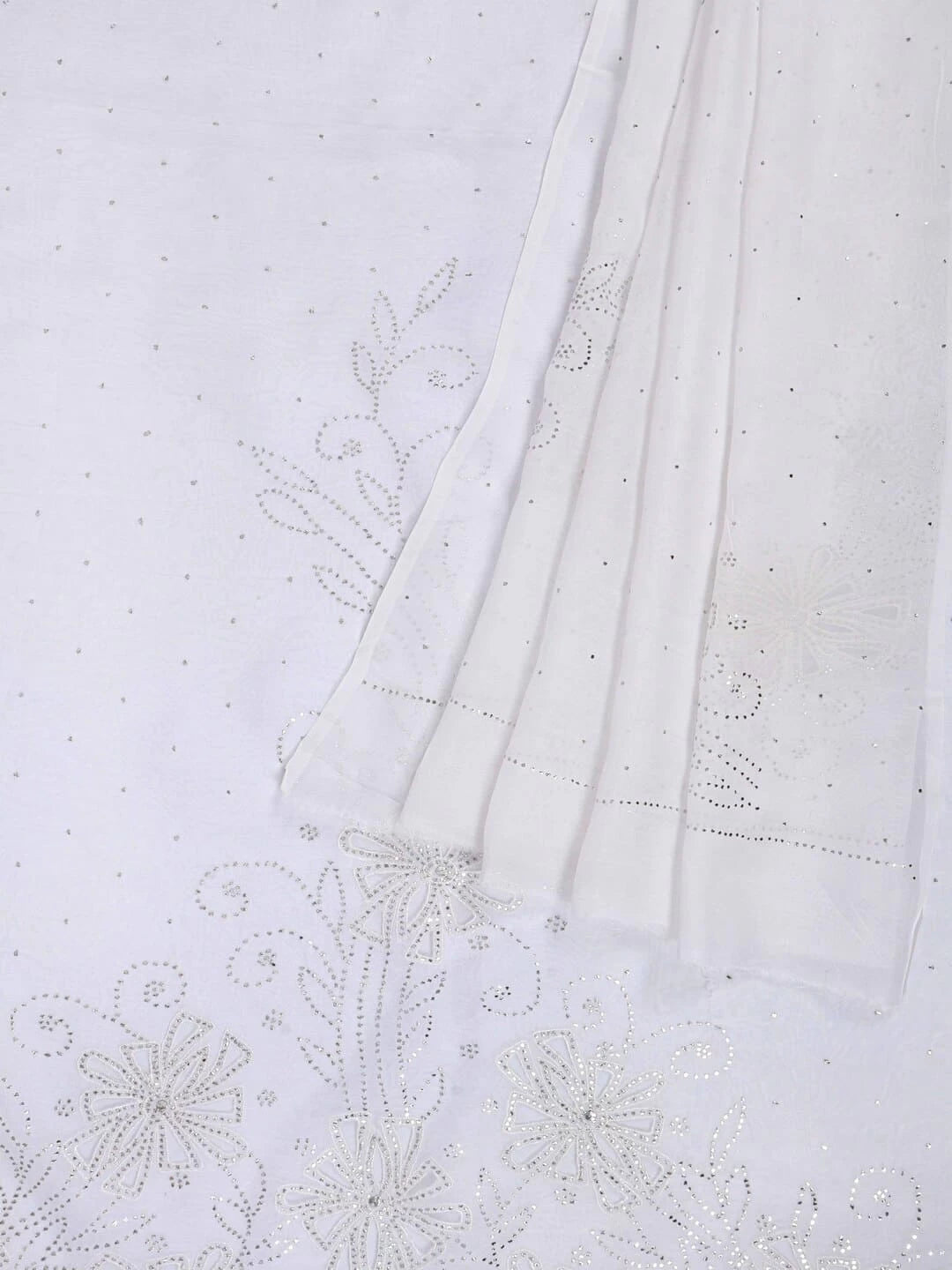 Ada Hand Embroidered White Organza Lucknowi Chikankari Unstitched Kurta Dupatta Set With Net & Muqaish Work 01A167310