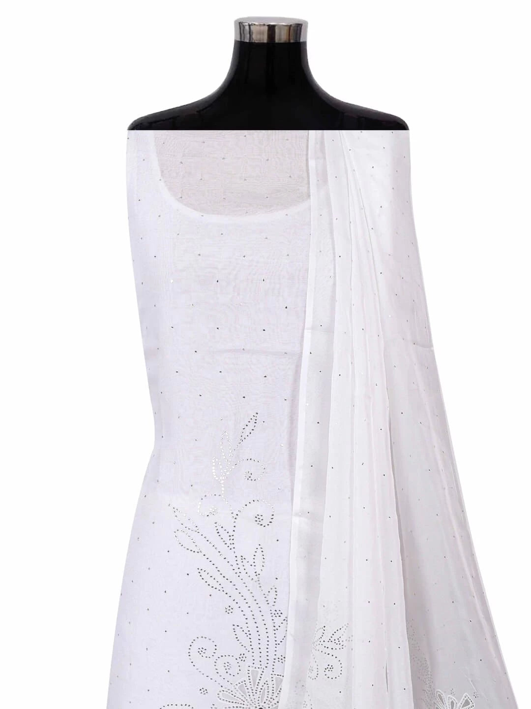 Ada Hand Embroidered White Organza Lucknowi Chikankari Unstitched Kurta Dupatta Set With Net & Muqaish Work 01A167310