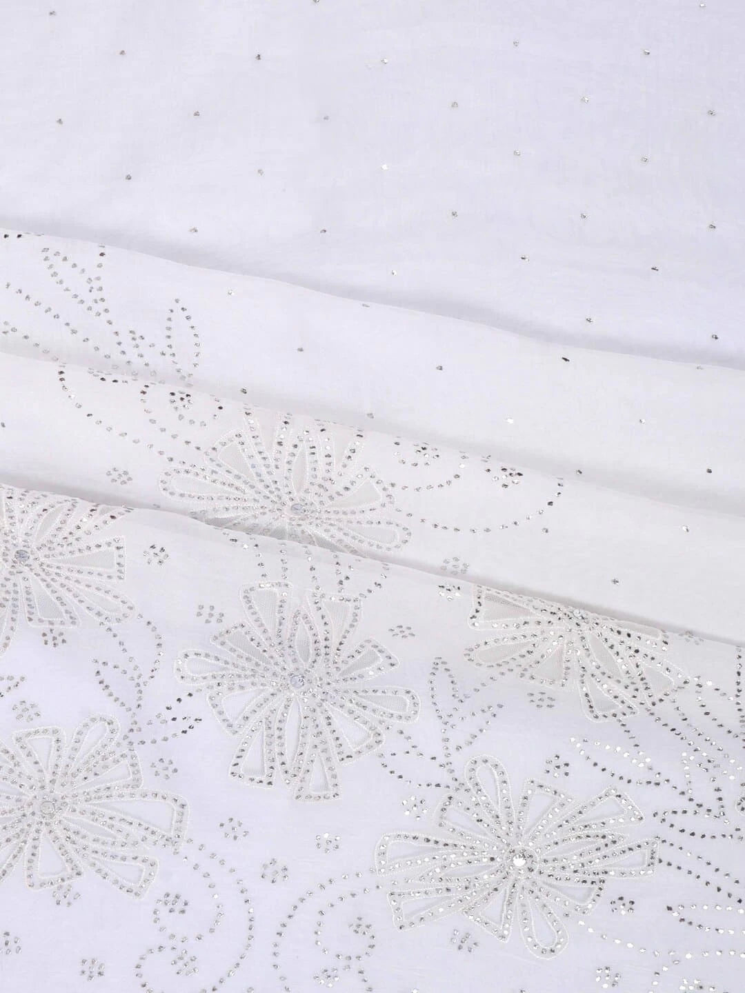 Ada Hand Embroidered White Organza Lucknowi Chikankari Unstitched Kurta Dupatta Set With Net & Muqaish Work 01A167310