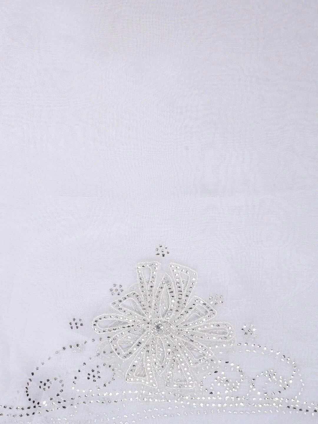 Ada Hand Embroidered White Organza Lucknowi Chikankari Unstitched Kurta Dupatta Set With Net & Muqaish Work 01A167310