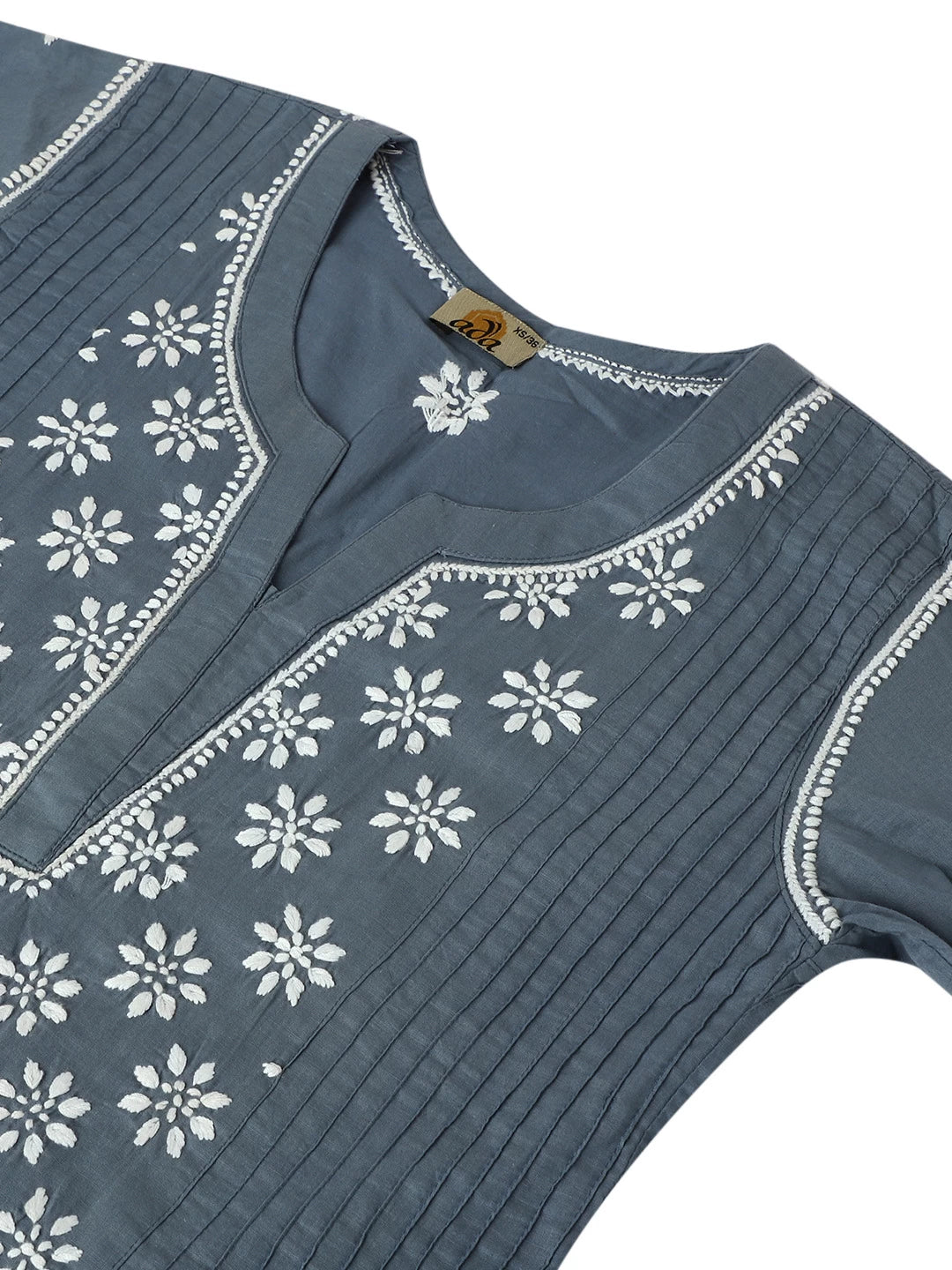 Ada Hand Embroidered Grey Cotton Lucknowi Chikankari Straight Kurti A911296