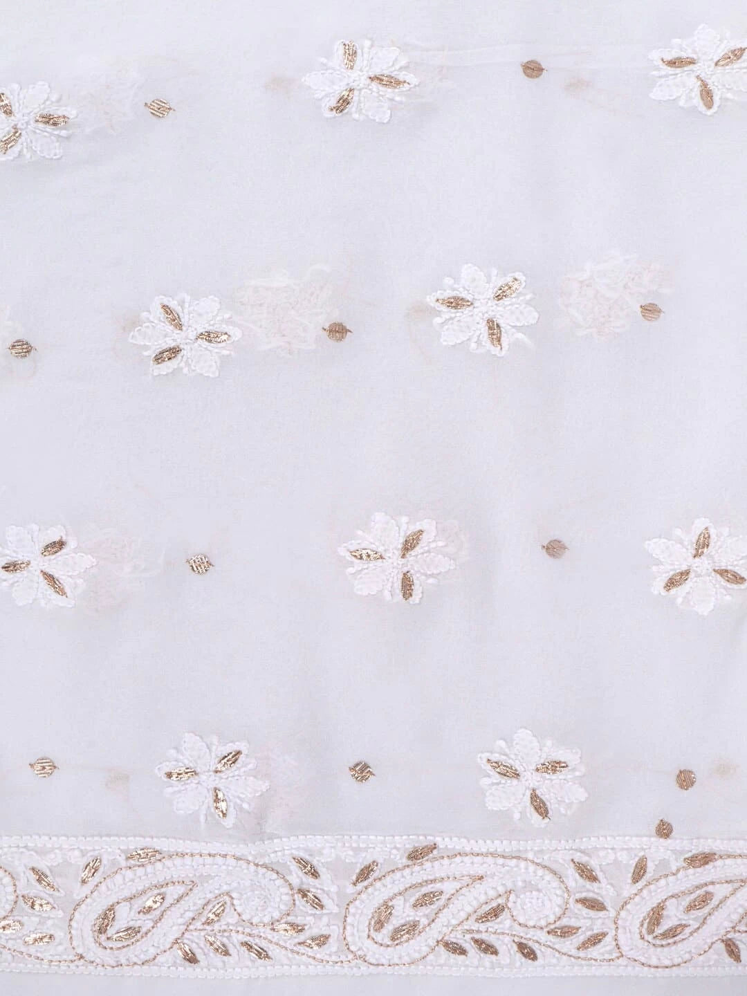 Ada Hand Embroidered White Viscose Georgette Lucknowi Chikankari Unstitched Kurta Dupatta Set With Gota Patti Work 01A200076