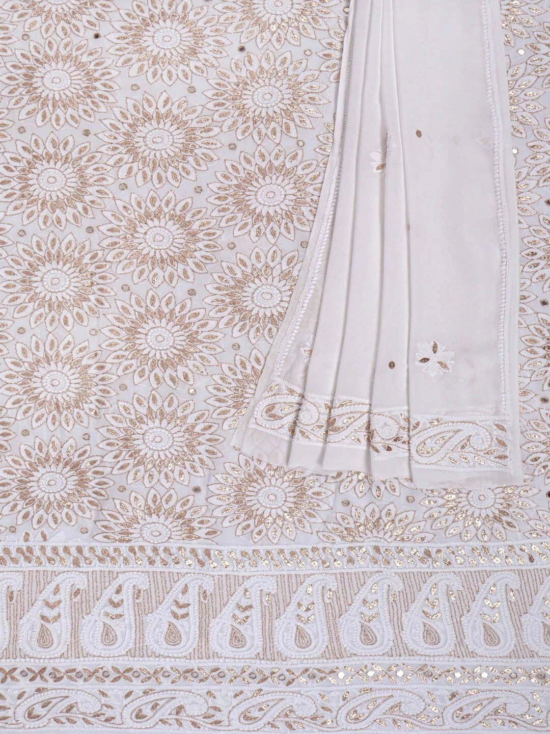 Ada Hand Embroidered White Viscose Georgette Lucknowi Chikankari Unstitched Kurta Dupatta Set With Gota Patti Work 01A200076