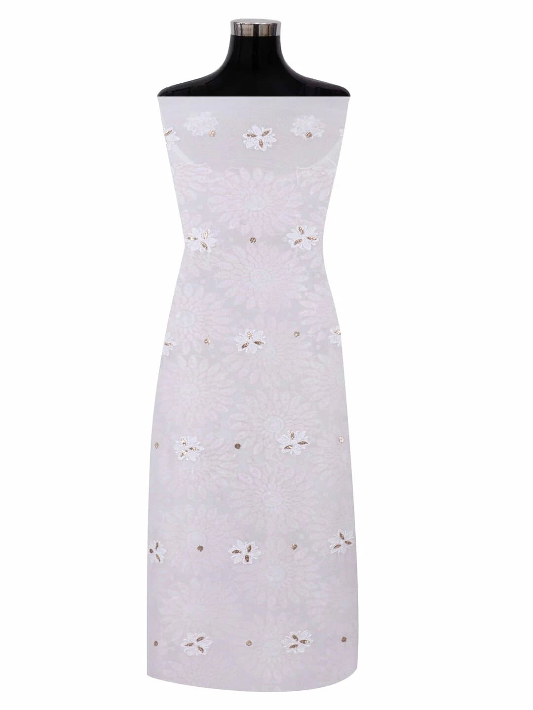 Ada Hand Embroidered White Viscose Georgette Lucknowi Chikankari Unstitched Kurta Dupatta Set With Gota Patti Work 01A200076