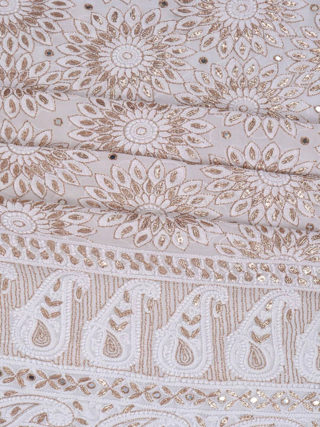 Ada Hand Embroidered White Viscose Georgette Lucknowi Chikankari Unstitched Kurta Dupatta Set With Gota Patti Work 01A200076