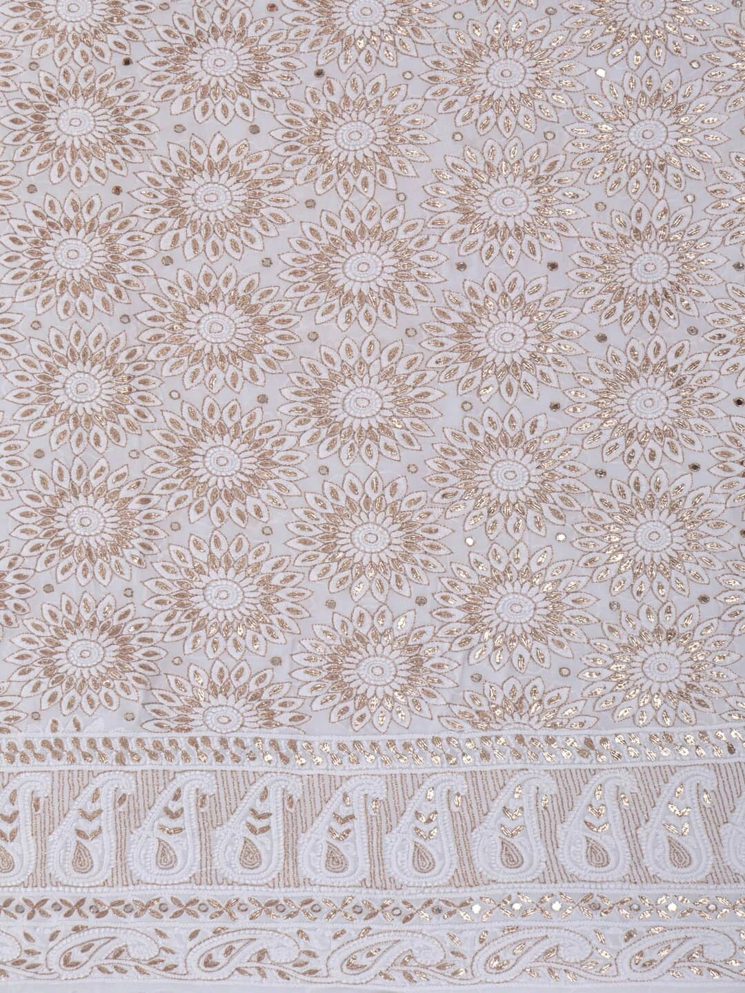 Ada Hand Embroidered White Viscose Georgette Lucknowi Chikankari Unstitched Kurta Dupatta Set With Gota Patti Work 01A200076