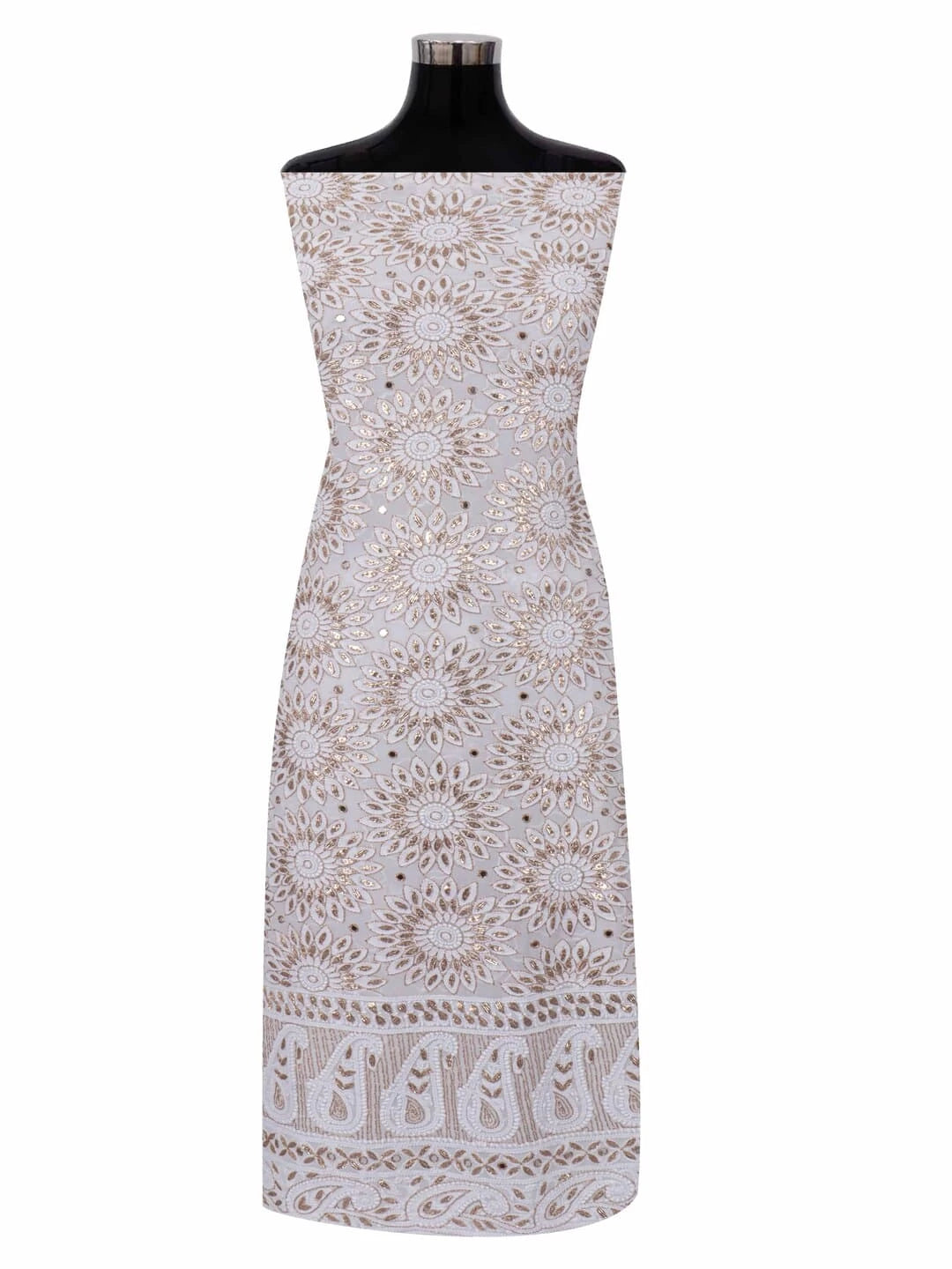 Ada Hand Embroidered White Viscose Georgette Lucknowi Chikankari Unstitched Kurta Dupatta Set With Gota Patti Work 01A200076