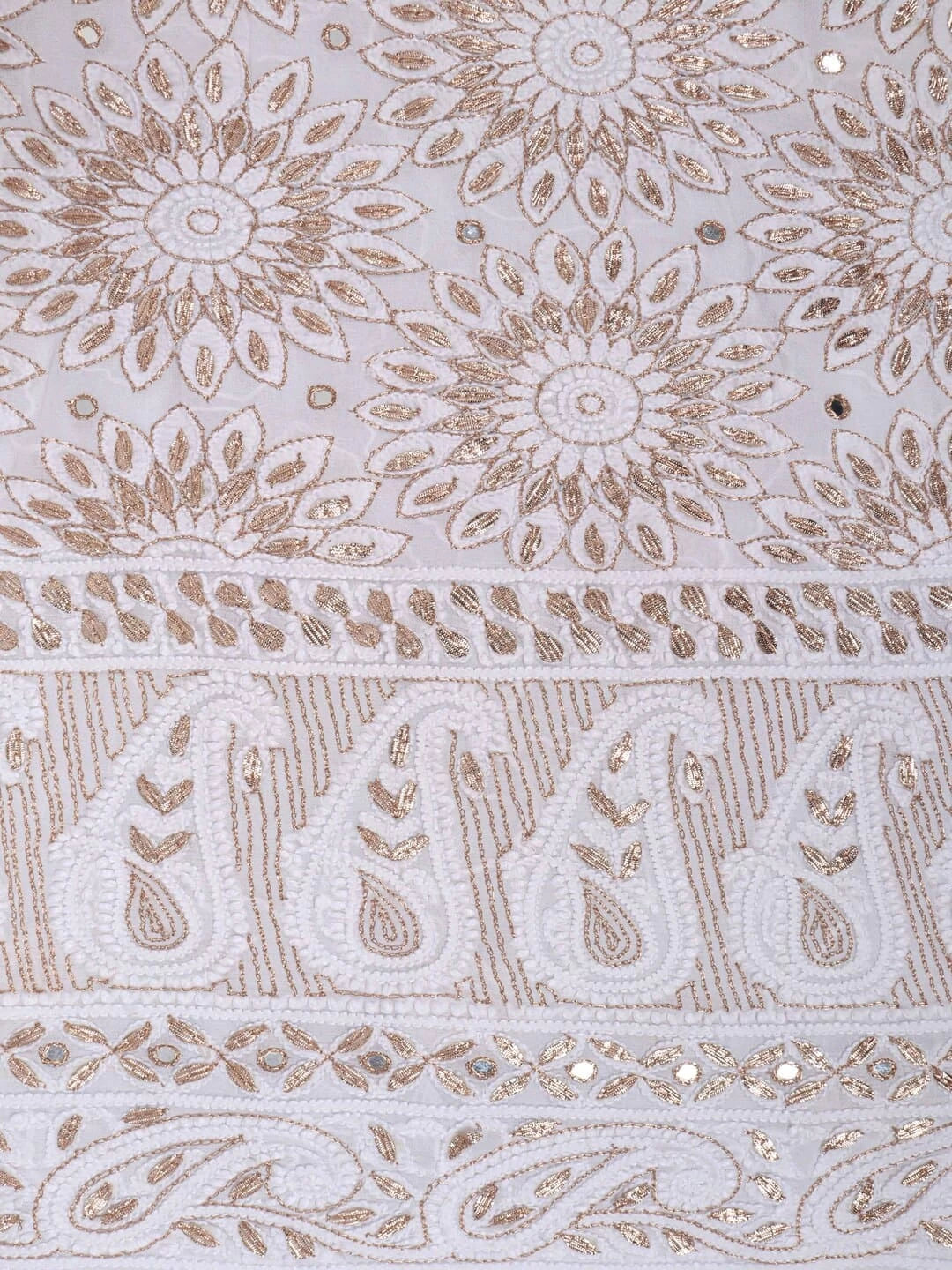 Ada Hand Embroidered White Viscose Georgette Lucknowi Chikankari Unstitched Kurta Dupatta Set With Gota Patti Work 01A200076