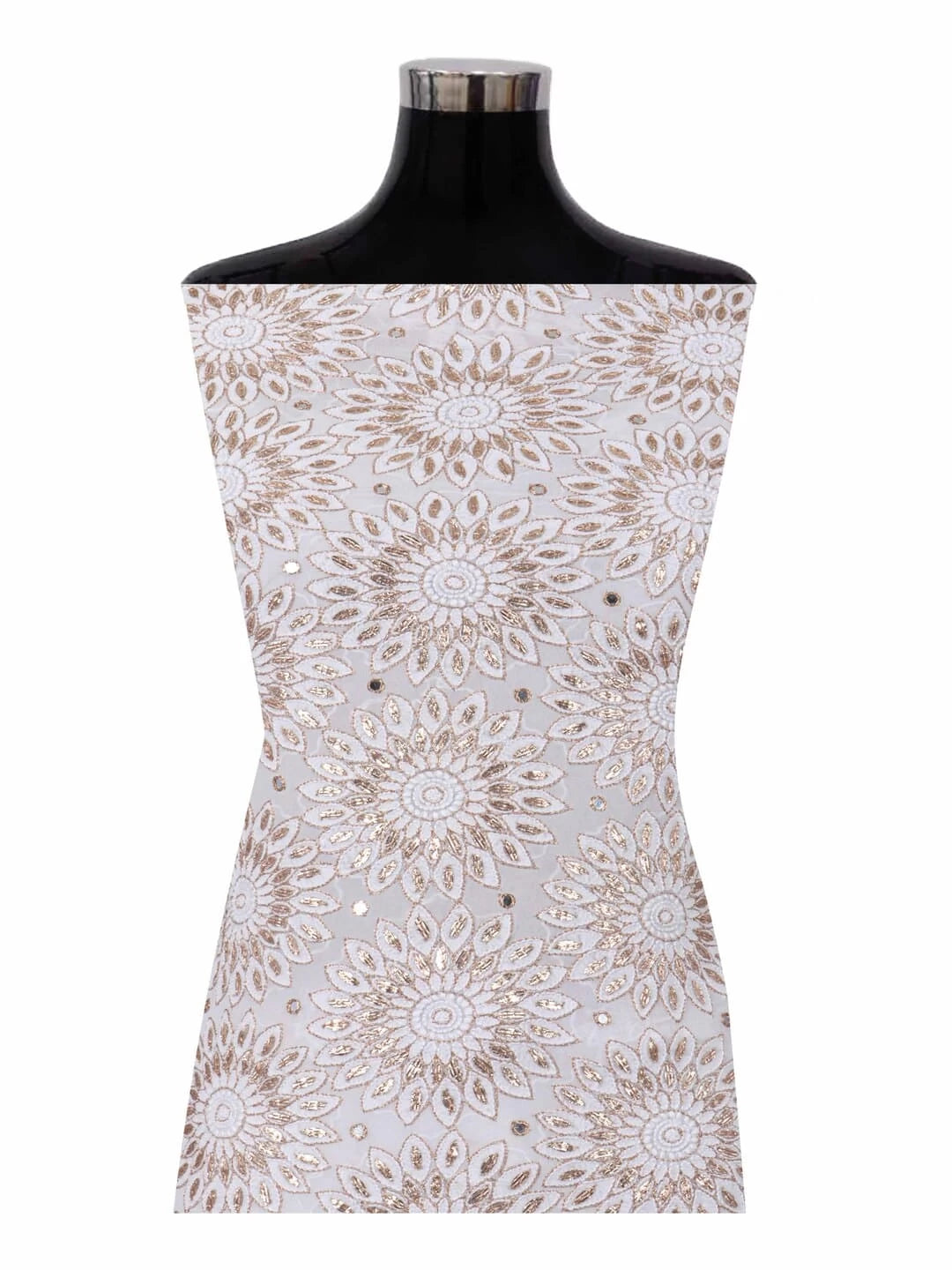 Ada Hand Embroidered White Viscose Georgette Lucknowi Chikankari Unstitched Kurta Dupatta Set With Gota Patti Work 01A200076