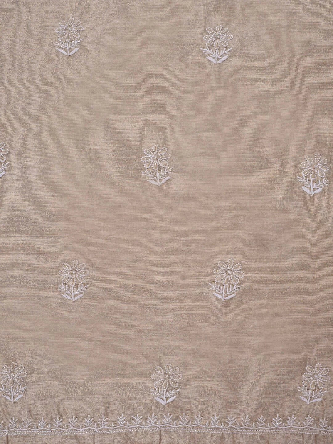 Ada Hand Embroidered Natural Fawn Tissue Lucknowi Chikankari Unstitched Kurta Dupatta Set With Cutdana Work 01A215997