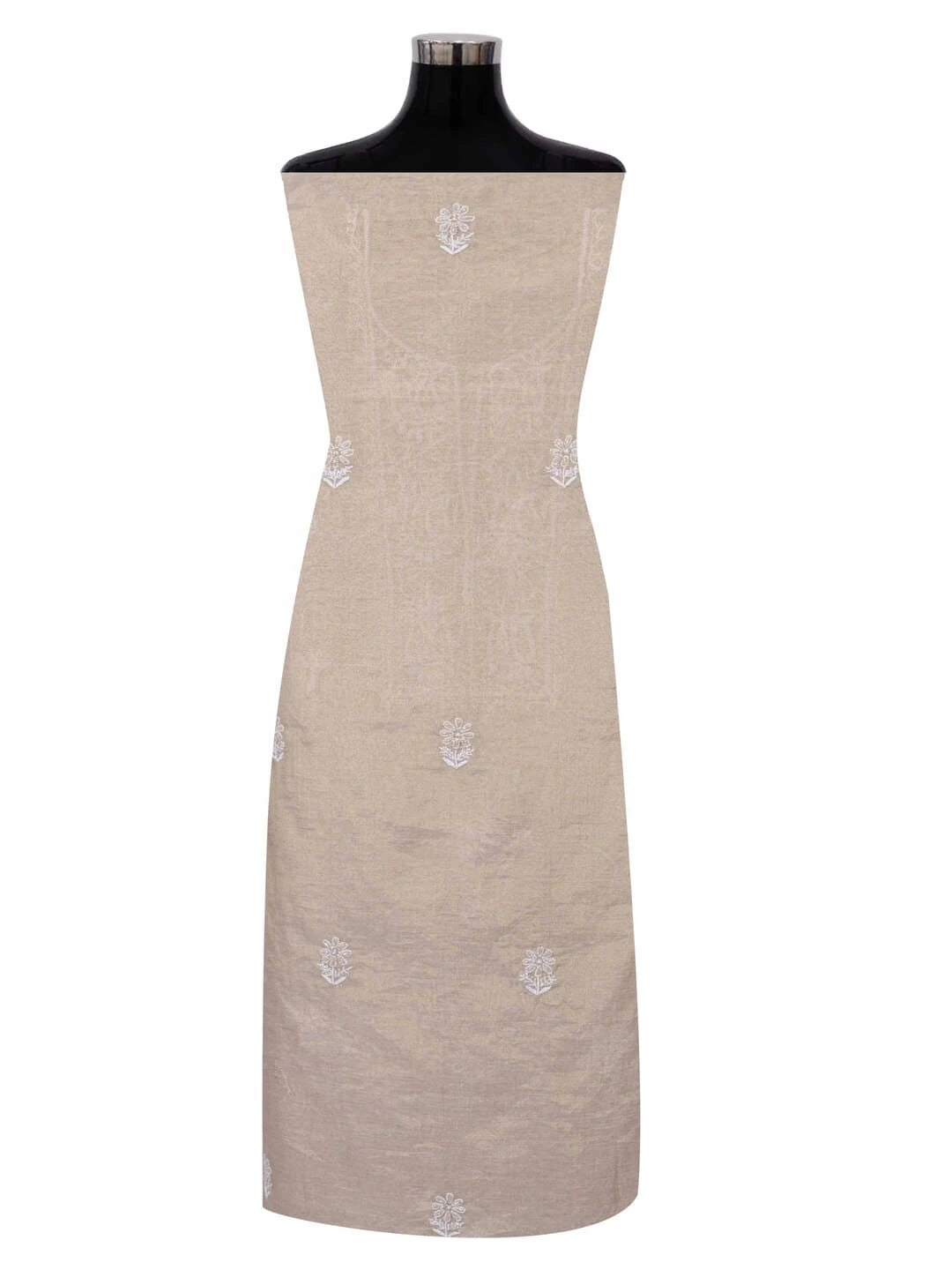 Ada Hand Embroidered Natural Fawn Tissue Lucknowi Chikankari Unstitched Kurta Dupatta Set With Cutdana Work 01A215997