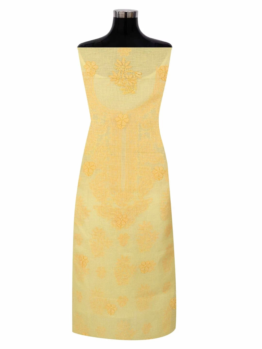 Ada Hand Embroidered Yellow Kota Lucknowi Chikankari Unstitched Kurta Dupatta Set 01A222098