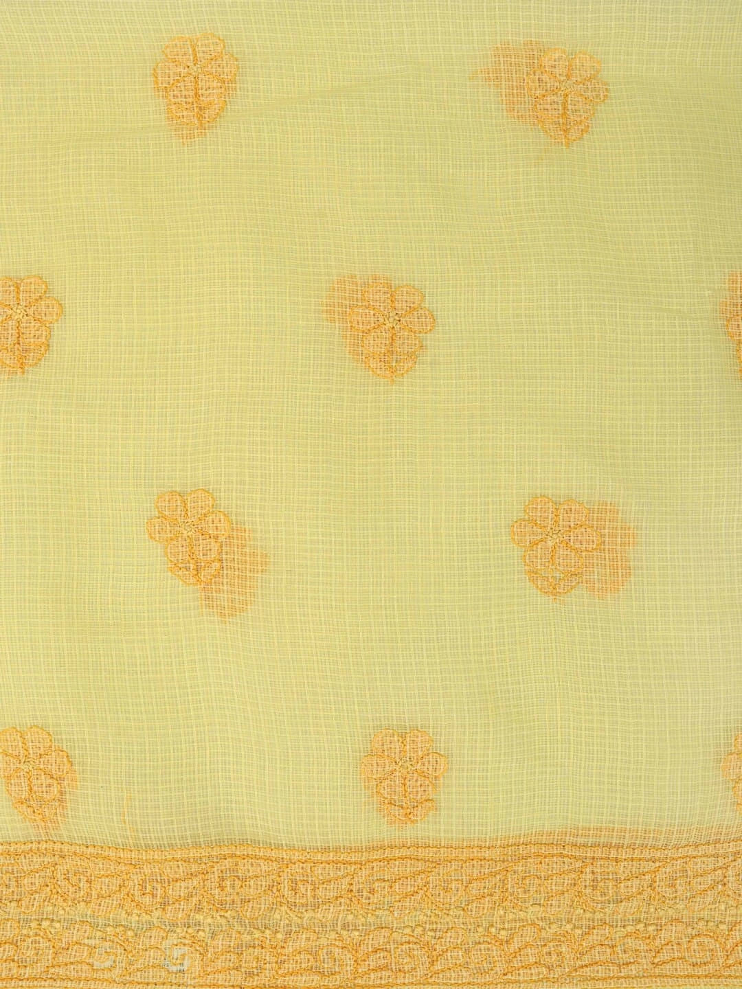 Ada Hand Embroidered Yellow Kota Lucknowi Chikankari Unstitched Kurta Dupatta Set 01A222098