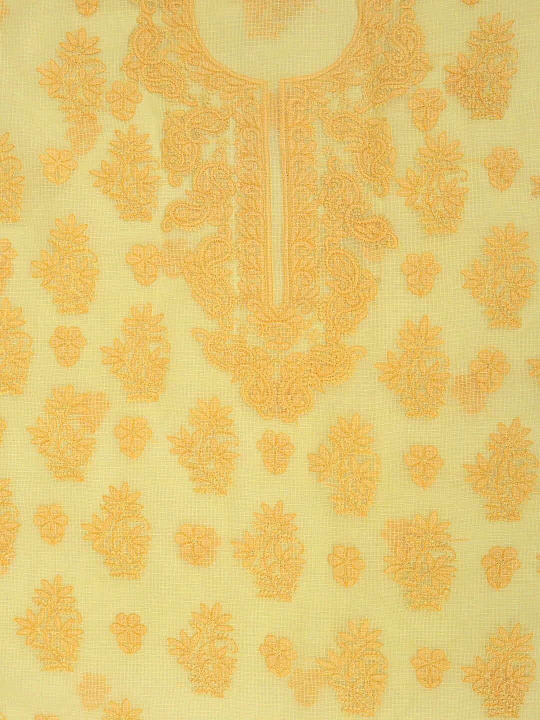 Ada Hand Embroidered Yellow Kota Lucknowi Chikankari Unstitched Kurta Dupatta Set 01A222098