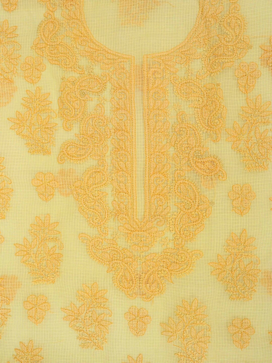 Ada Hand Embroidered Yellow Kota Lucknowi Chikankari Unstitched Kurta Dupatta Set 01A222098