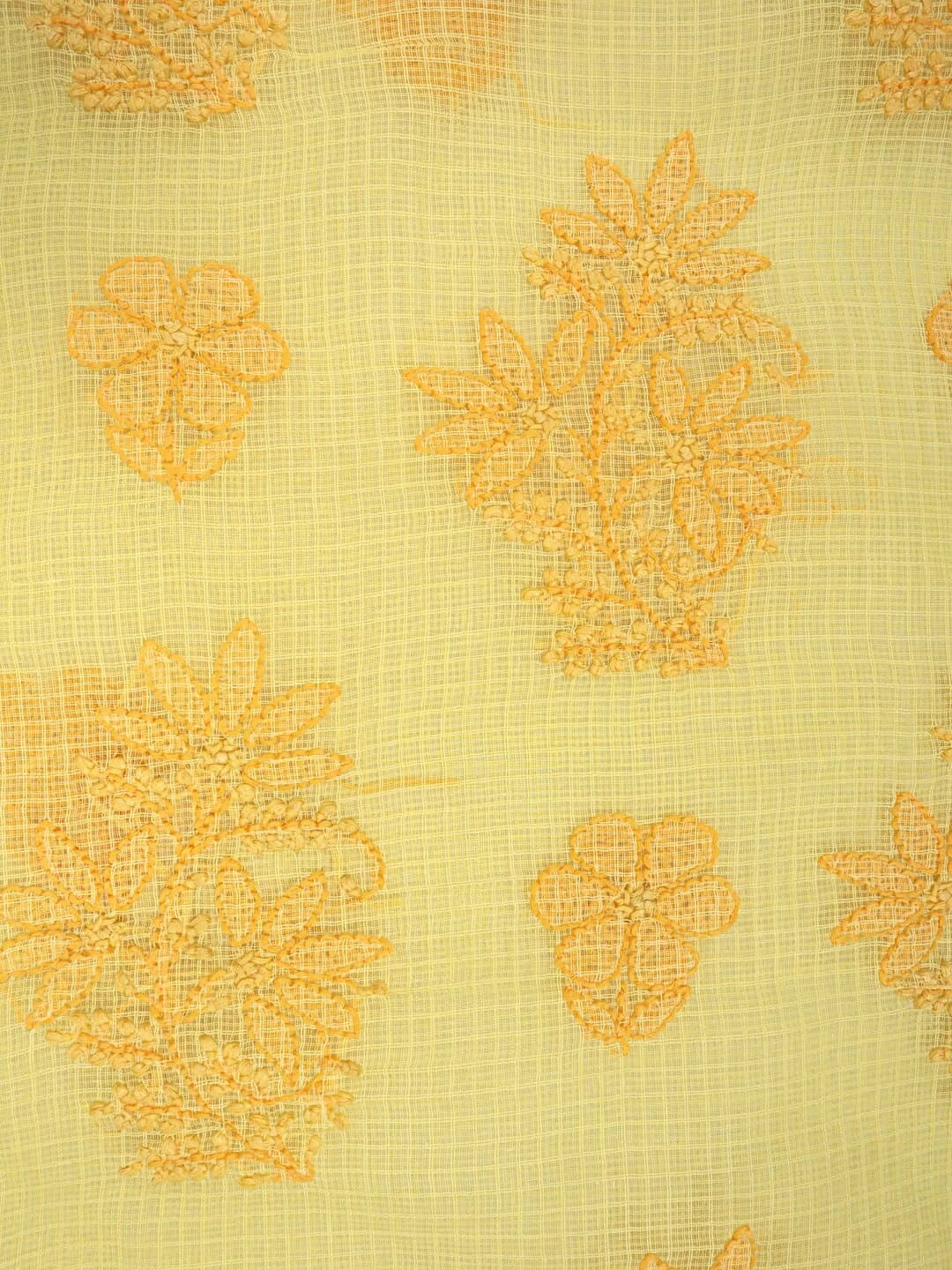 Ada Hand Embroidered Yellow Kota Lucknowi Chikankari Unstitched Kurta Dupatta Set 01A222098