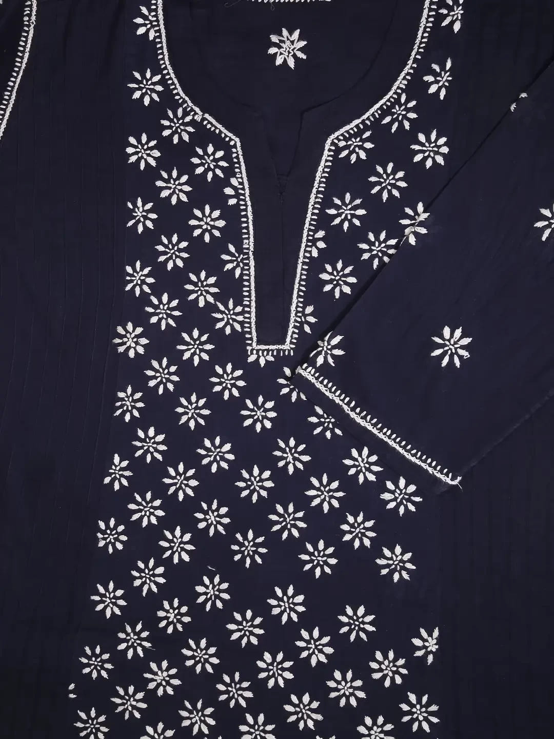 Ada Hand Embroidered Navy Blue Cotton Lucknowi Chikankari Straight Kurti A911294