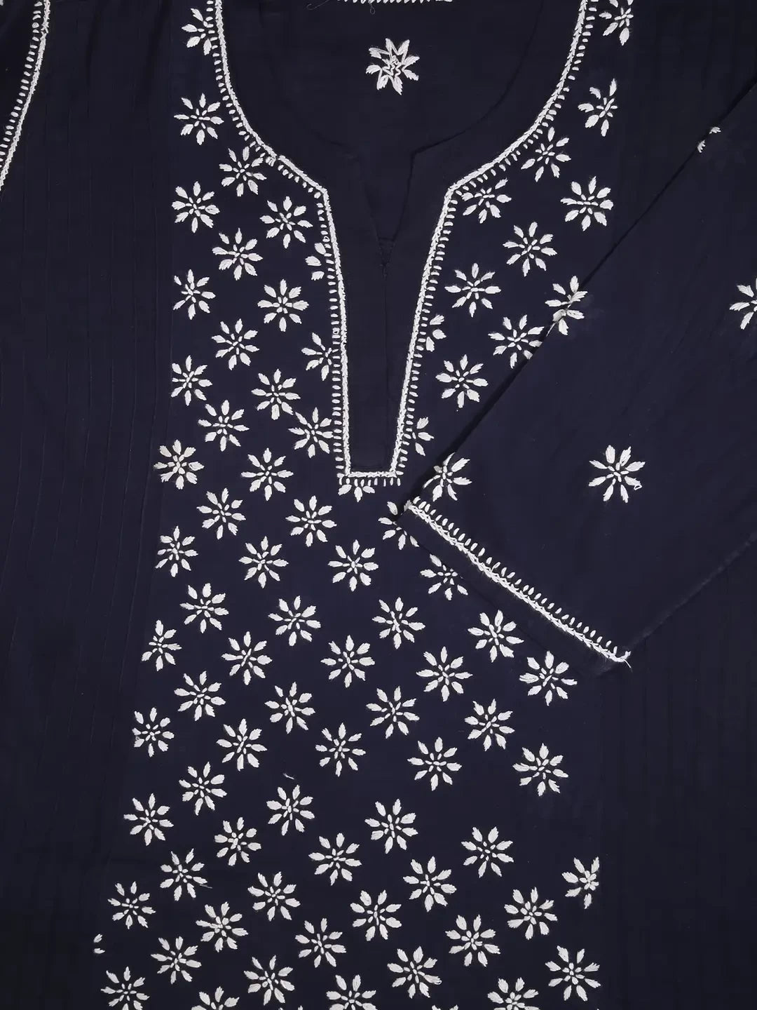 Ada Hand Embroidered Navy Blue Cotton Lucknowi Chikankari Straight Kurti A911294