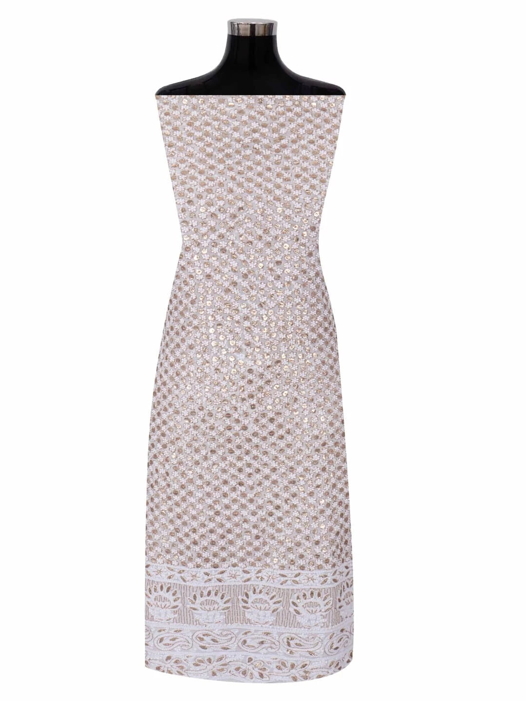 Ada Hand Embroidered White Viscose Georgette Lucknowi Chikankari Unstitched Kurta Dupatta Set With Gota Patti Work 01A189141