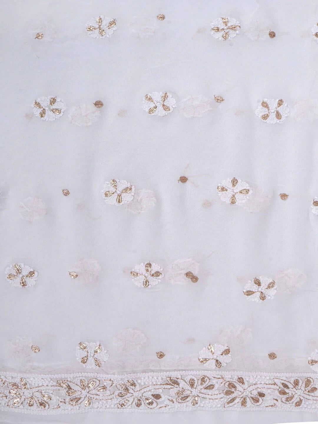 Ada Hand Embroidered White Viscose Georgette Lucknowi Chikankari Unstitched Kurta Dupatta Set With Gota Patti Work 01A189141