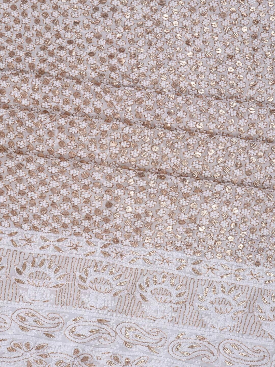 Ada Hand Embroidered White Viscose Georgette Lucknowi Chikankari Unstitched Kurta Dupatta Set With Gota Patti Work 01A189141