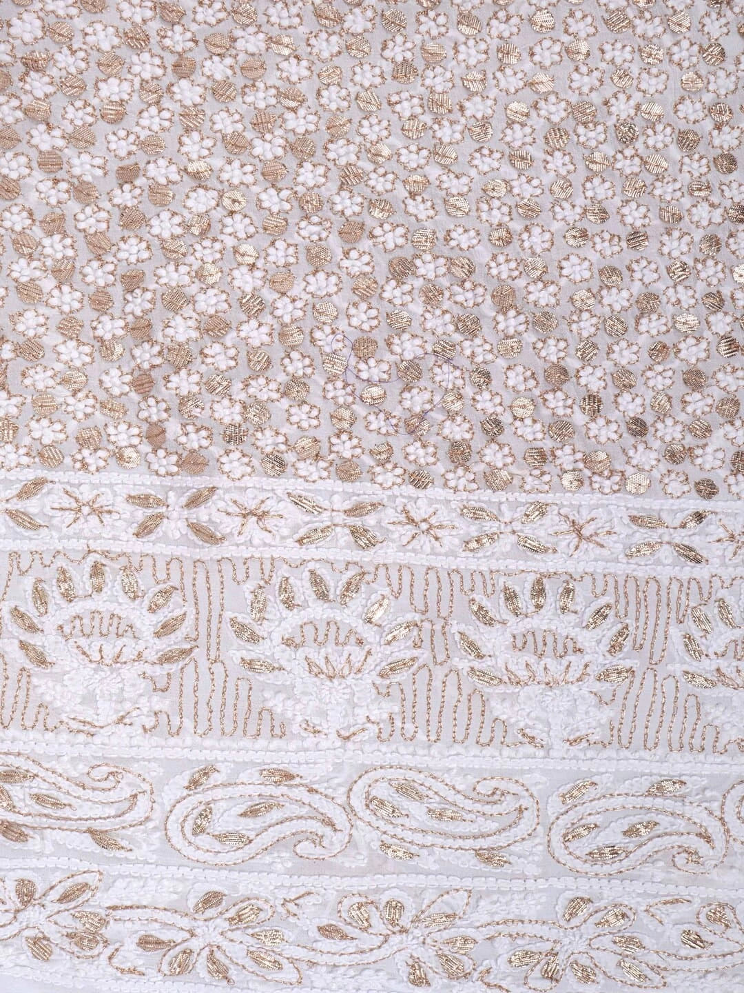 Ada Hand Embroidered White Viscose Georgette Lucknowi Chikankari Unstitched Kurta Dupatta Set With Gota Patti Work 01A189141