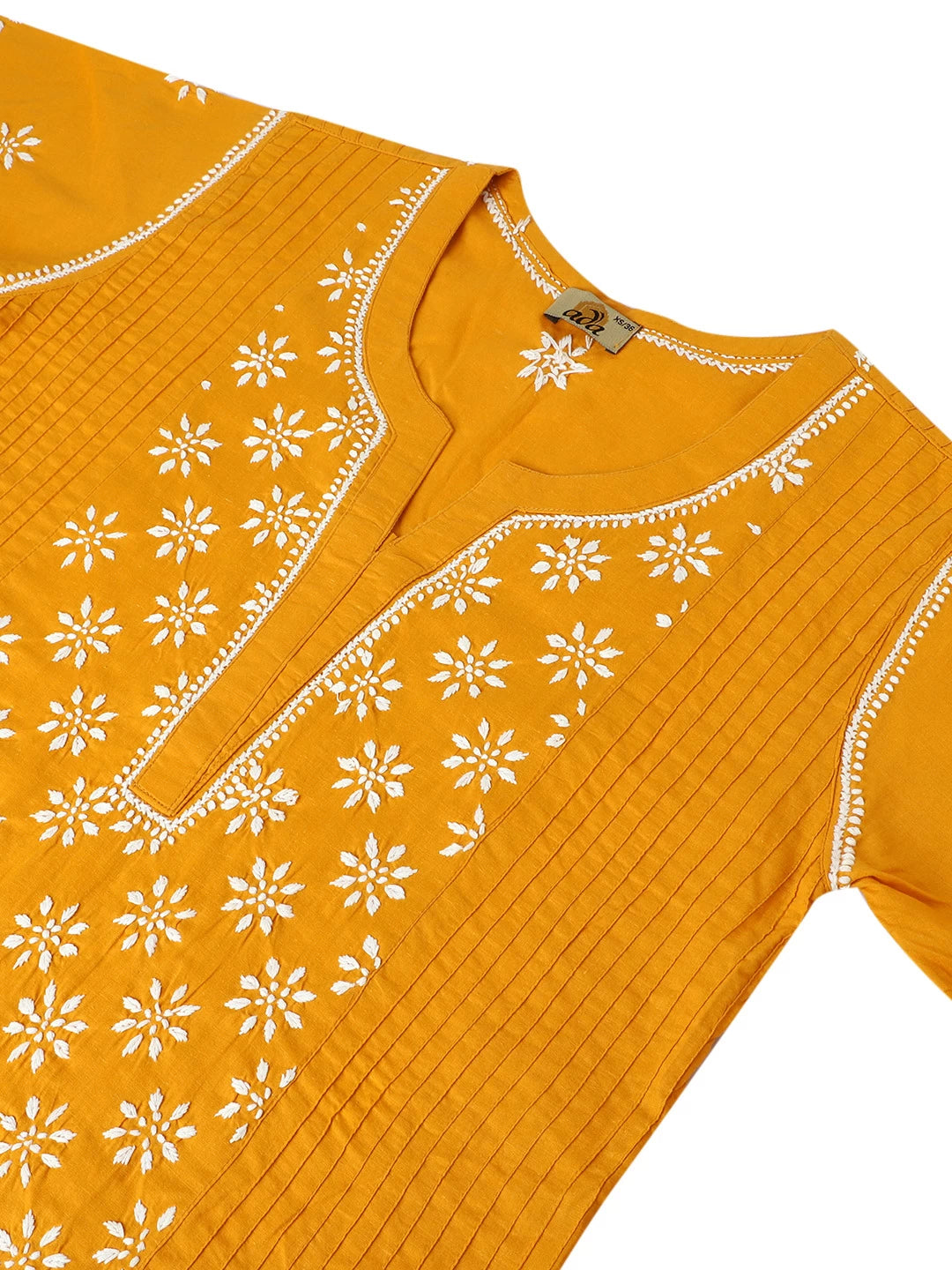Ada Hand Embroidered Mustard Cotton Lucknowi Chikankari Straight Kurti A911298