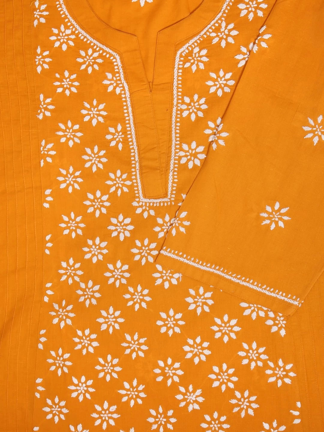 Ada Hand Embroidered Mustard Cotton Lucknowi Chikankari Straight Kurti A911298