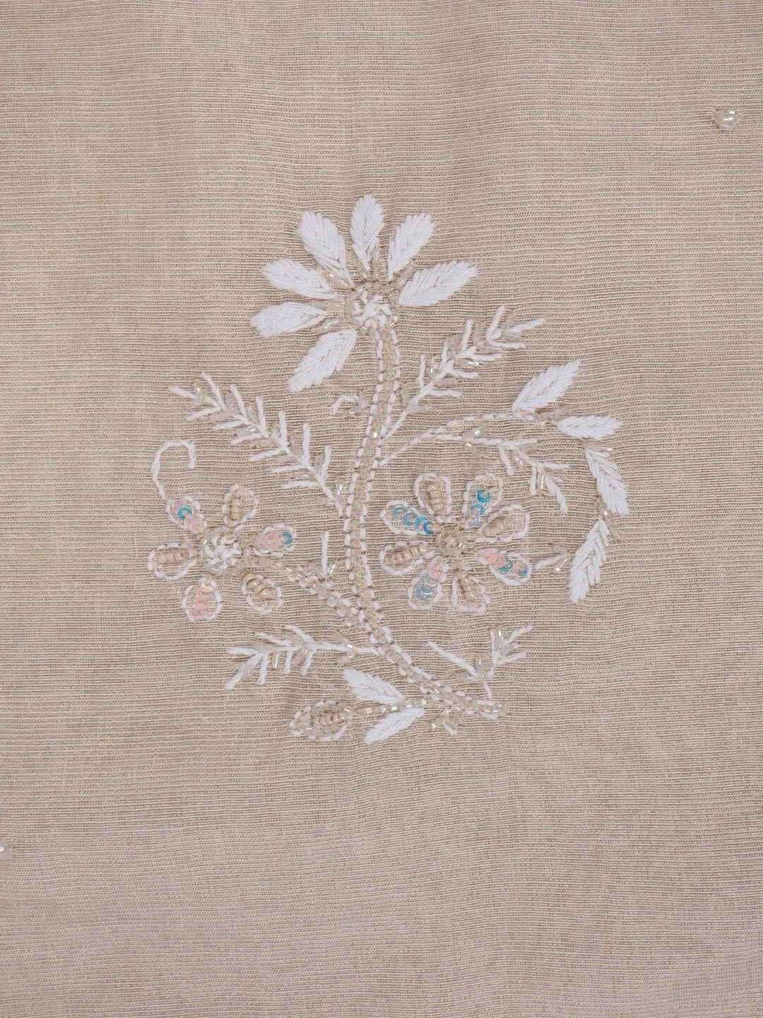 Ada Hand Embroidered Natural Fawn Tissue Lucknowi Chikankari Unstitched Kurta Dupatta Set With Pearl and Cutdana Work 01A216002