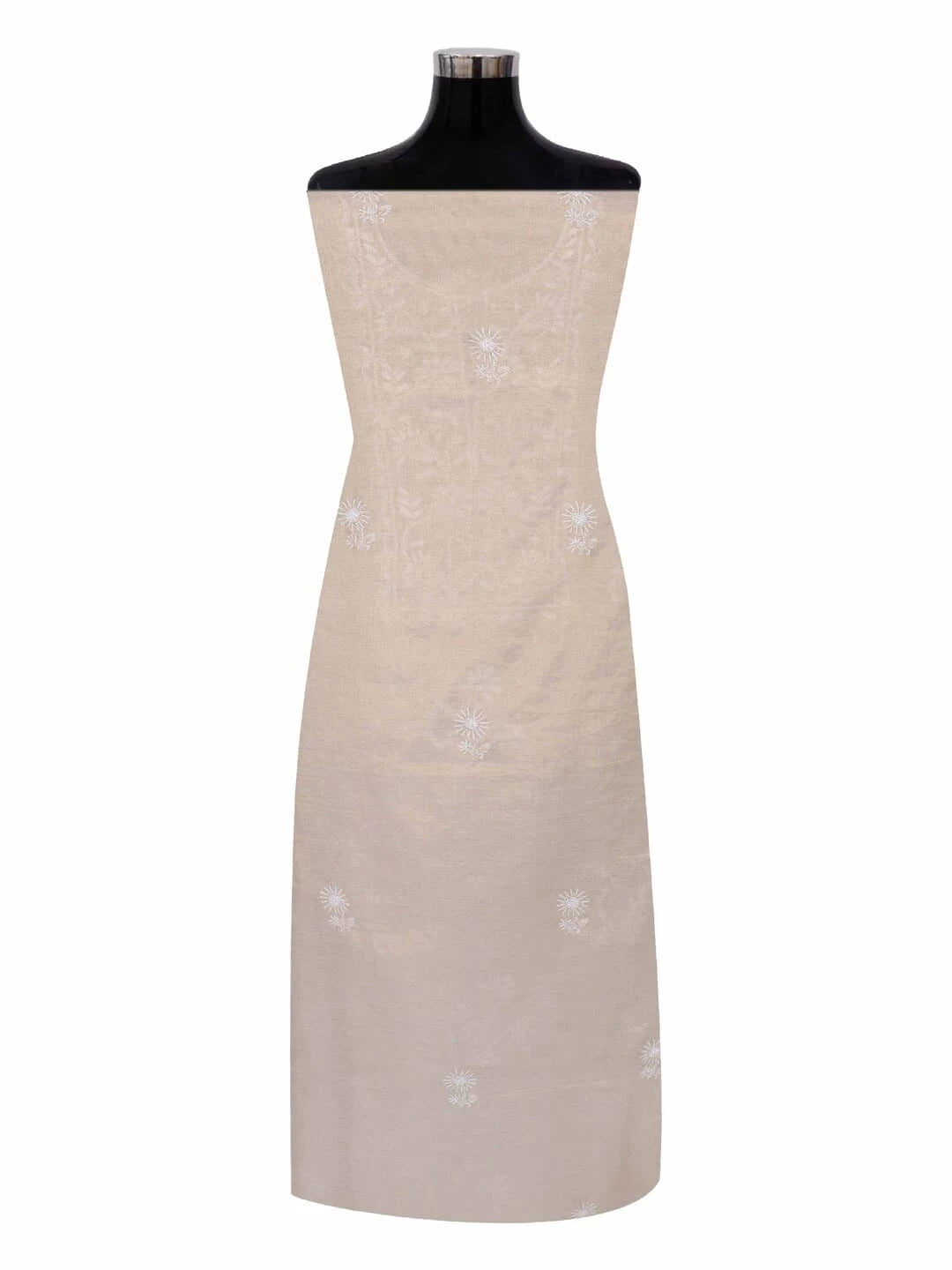 Ada Hand Embroidered Natural Fawn Tissue Lucknowi Chikankari Unstitched Kurta Dupatta Set With Pearl and Cutdana Work 01A216002
