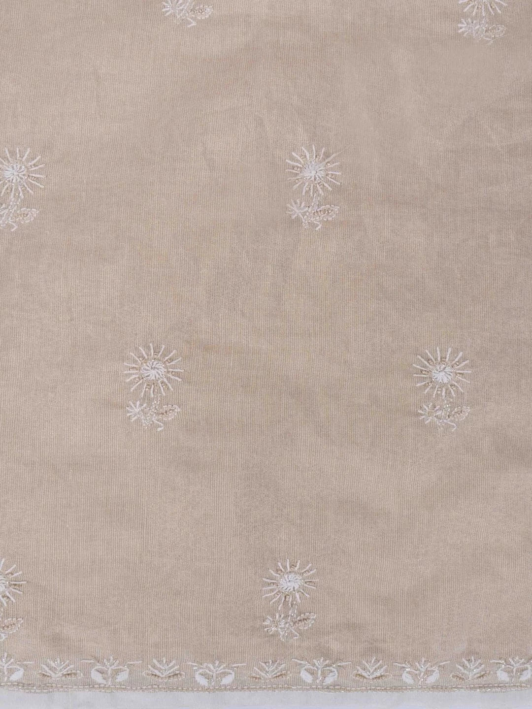 Ada Hand Embroidered Natural Fawn Tissue Lucknowi Chikankari Unstitched Kurta Dupatta Set With Pearl and Cutdana Work 01A216002