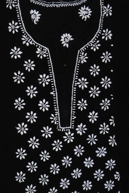 Ada Hand Embroidered Black Cotton Lucknowi Chikankari Straight Kurti A911286