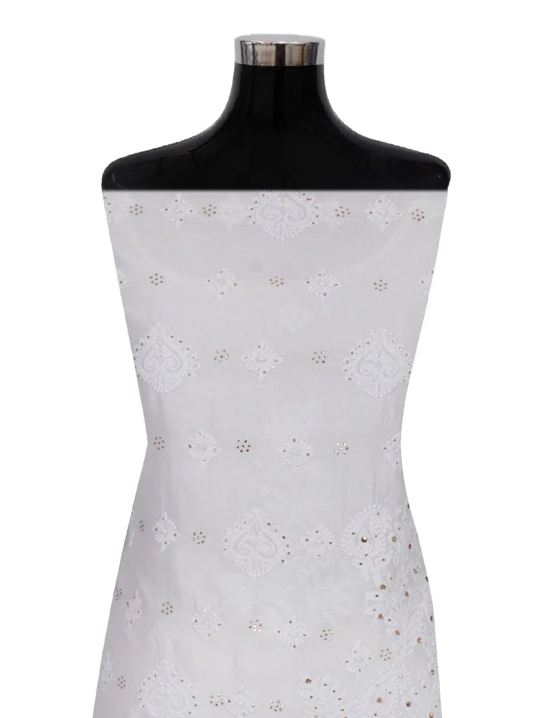 Ada Hand Embroidered White Chanderi Lucknowi Chikankari Unstitched Kurta Dupatta Set With Muqaish Work 01A118708