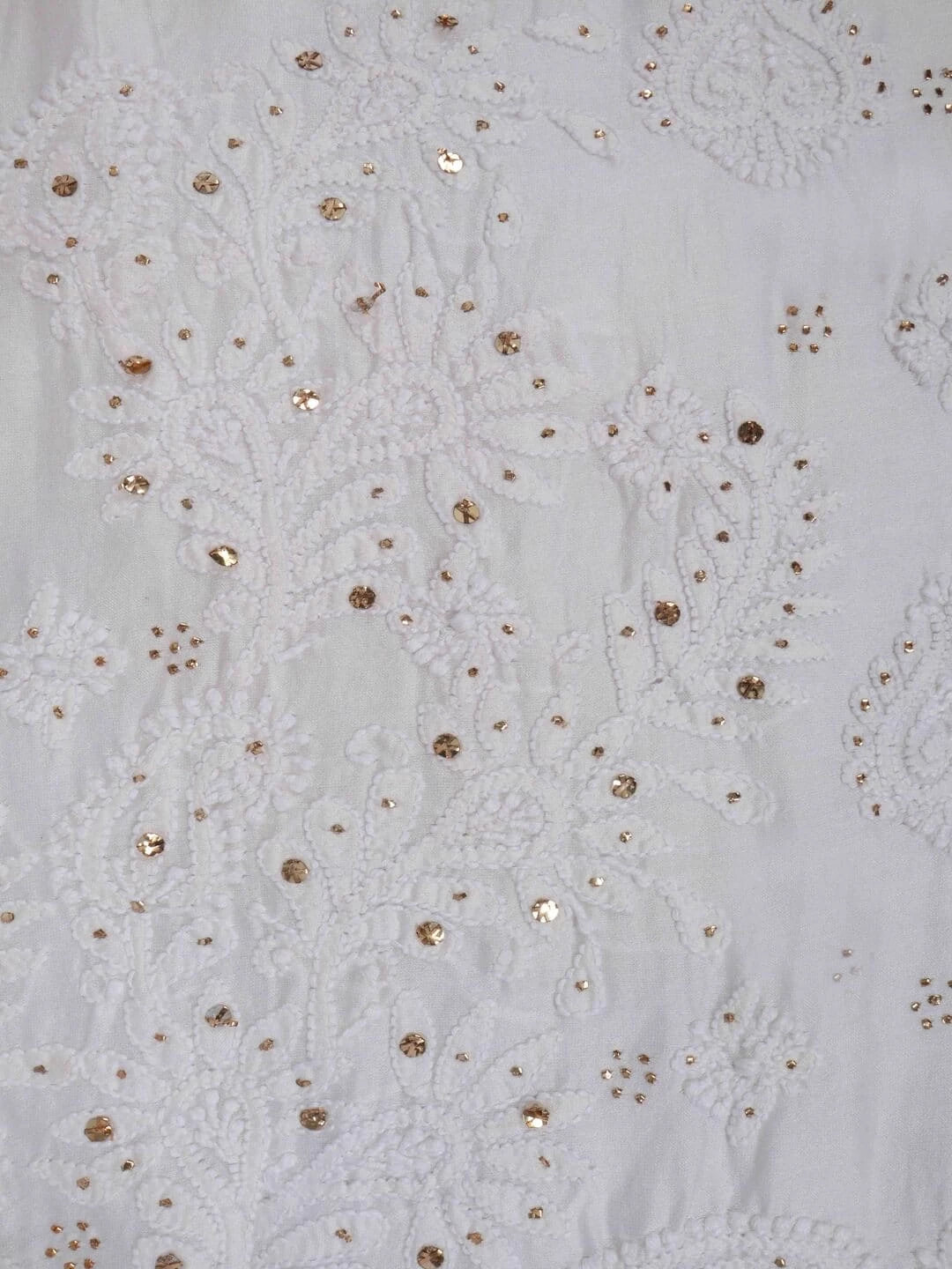 Ada Hand Embroidered White Chanderi Lucknowi Chikankari Unstitched Kurta Dupatta Set With Muqaish Work 01A118708