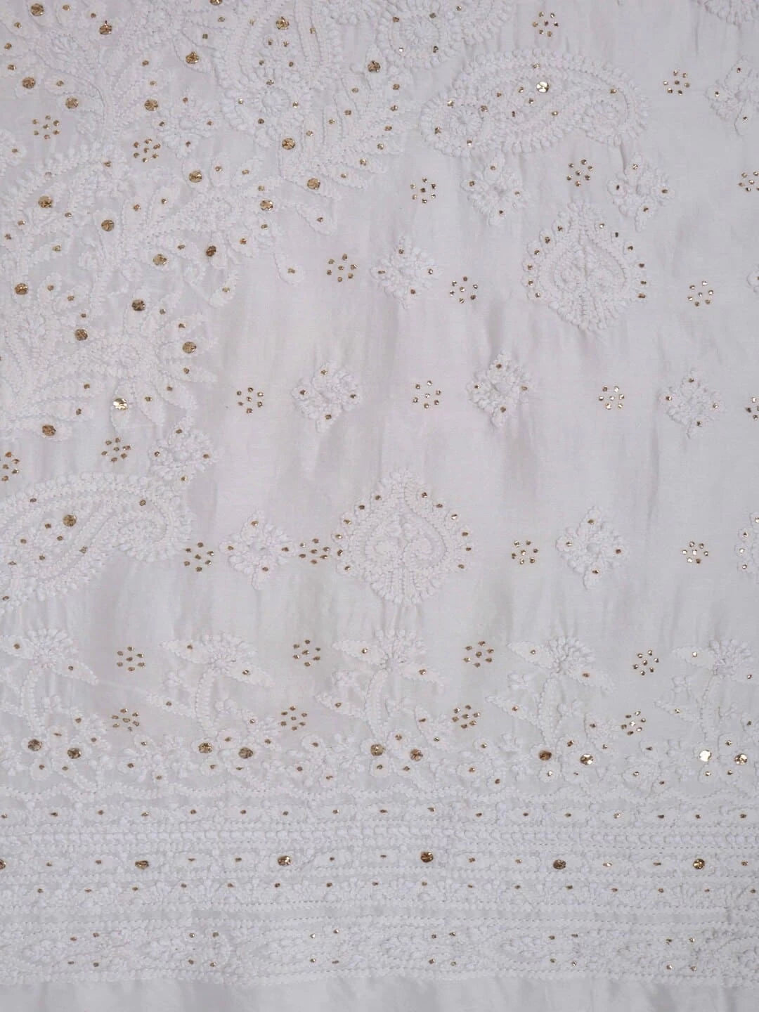 Ada Hand Embroidered White Chanderi Lucknowi Chikankari Unstitched Kurta Dupatta Set With Muqaish Work 01A118708