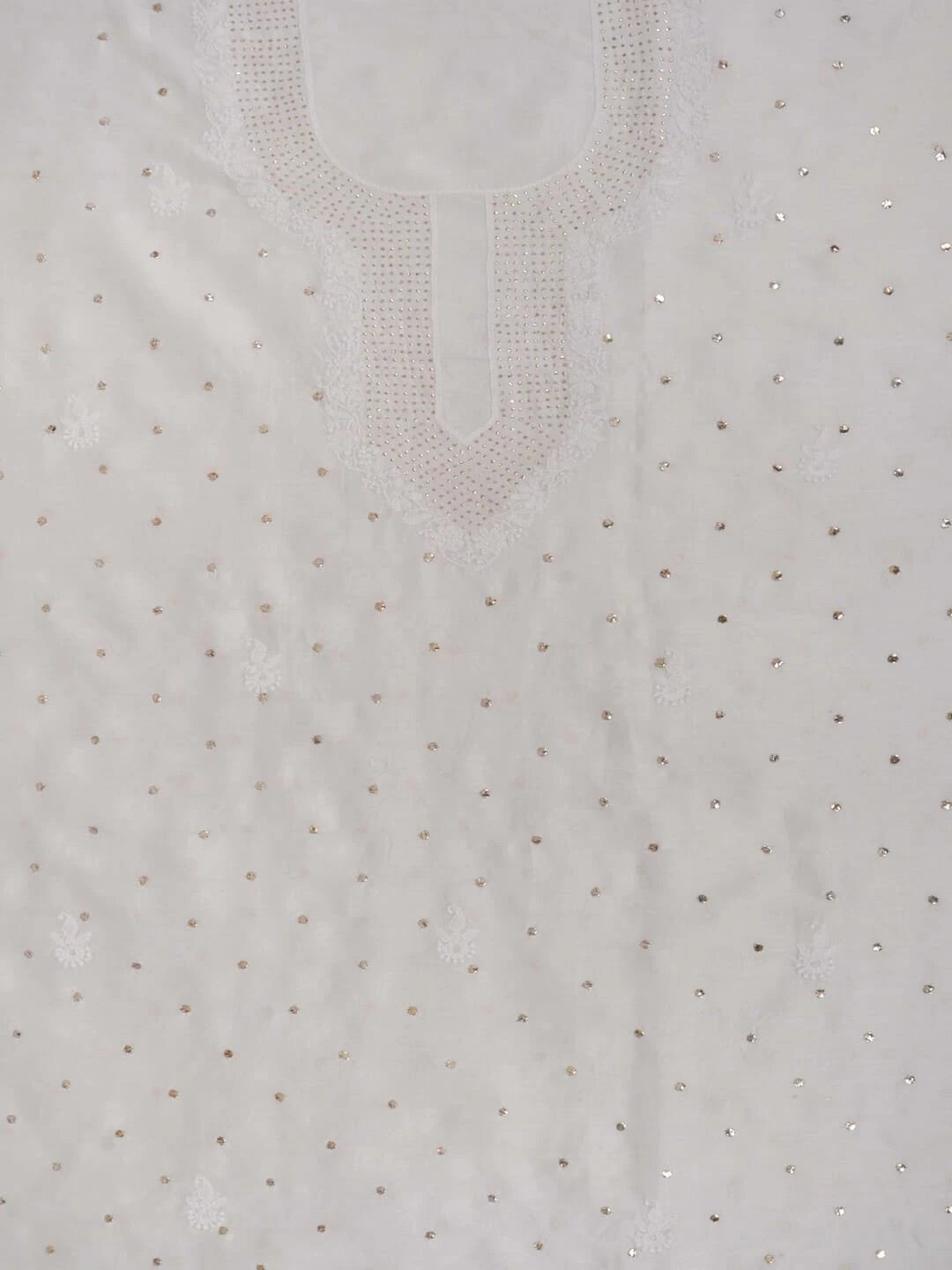 Ada Hand Embroidered Off White Chanderi Lucknowi Chikankari Unstitched Kurta Dupatta Set With Muqaish Work 01A221010